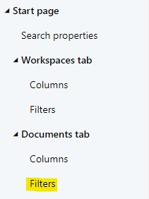 Documents tab's document filters