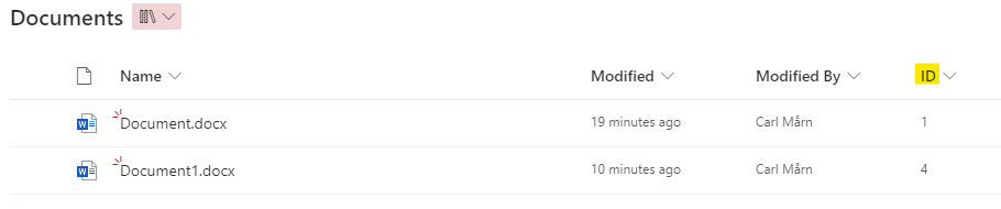 ID column shown in the document view