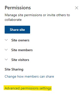 Link to advanced permissions settings