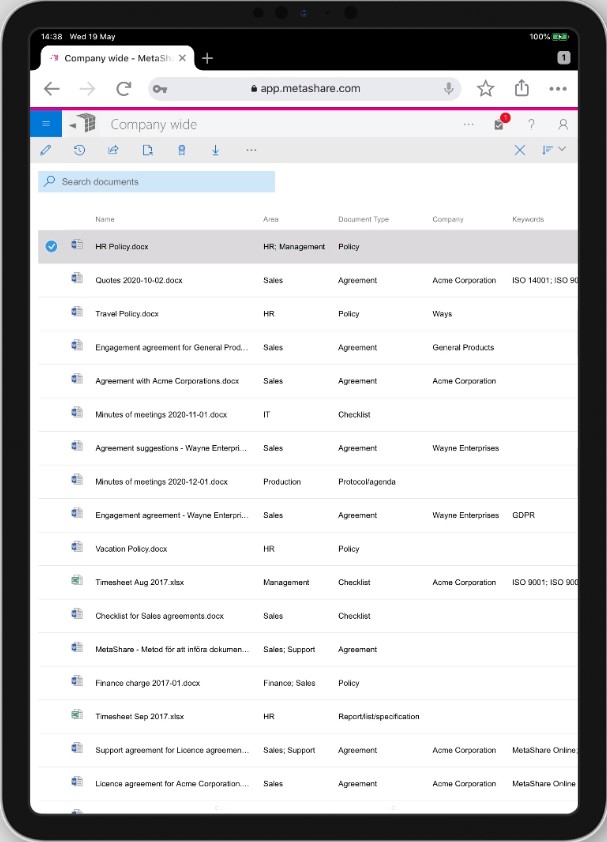 MetaShare on an iPad Pro 11