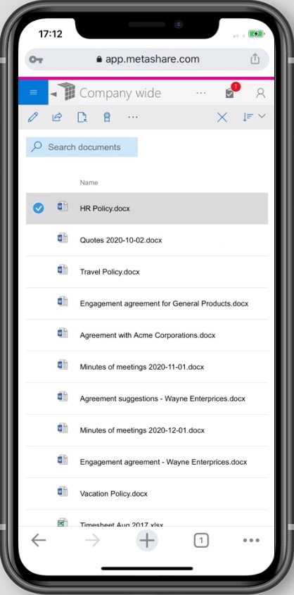 MetaShare on an iPhone 11