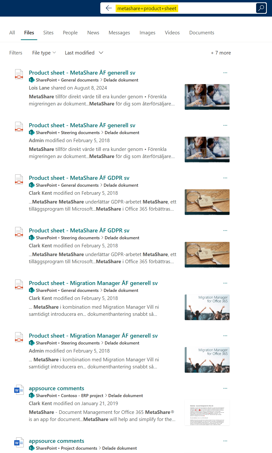 Search results in SharePoint