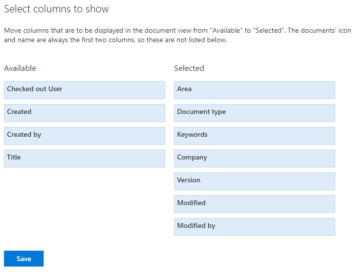 Select the columns to show