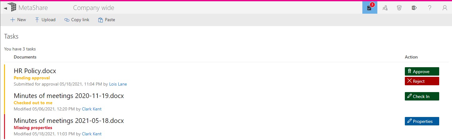Tasks on MetaShare's tasks page