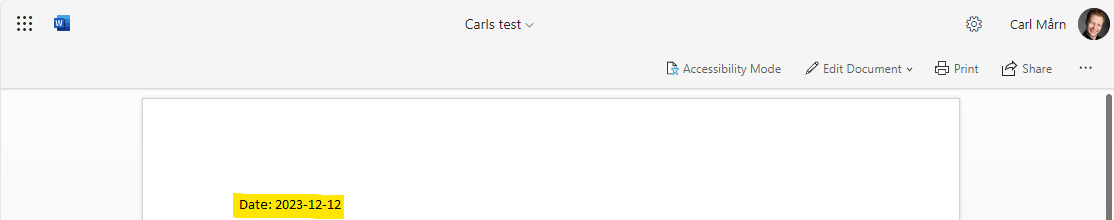 Word Online quick part values
