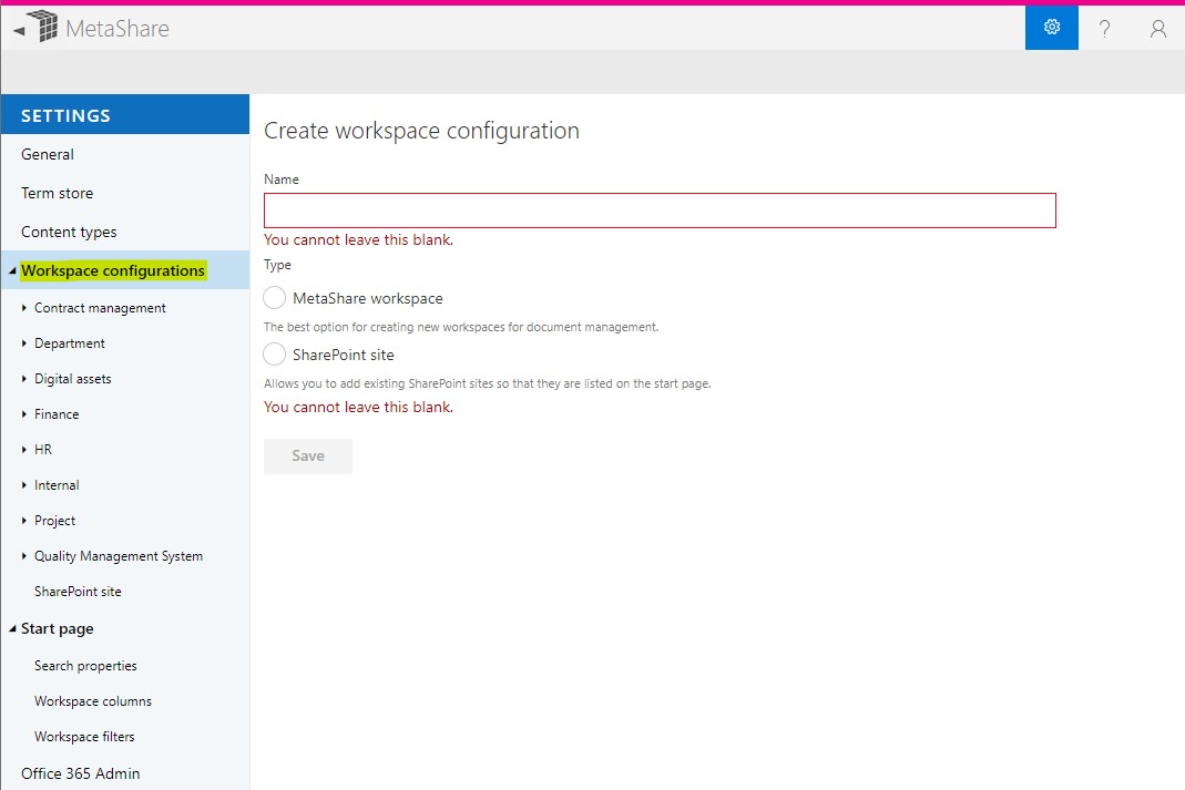 Workspace configurations