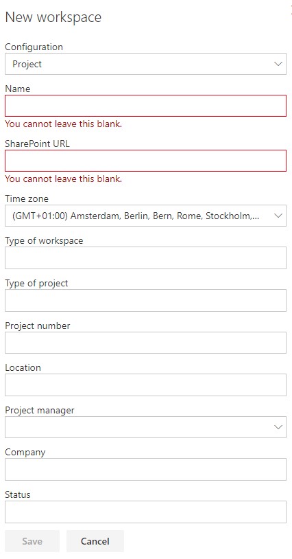 Workspace property form