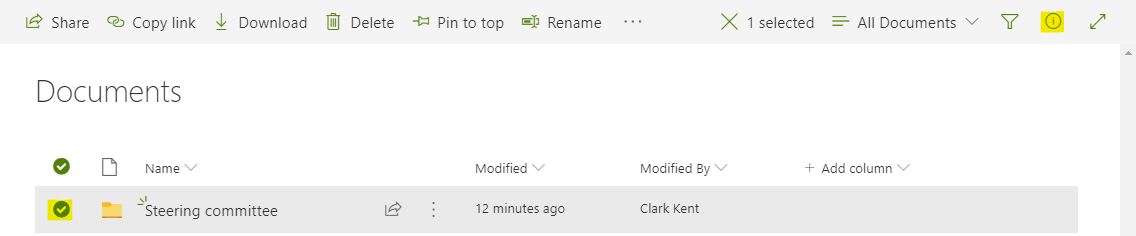 Select the document folder that you want to set permissions on