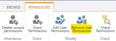 Click on the "Remove Users Permissions" function