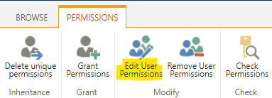 Click on the "Edit User Permissions" function