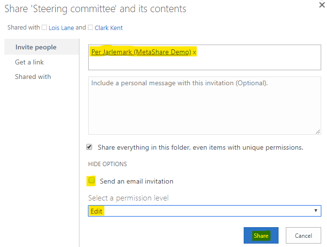 Add the users/groups that should get permissions to the folder