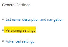 Click on the "Versioning settings" link