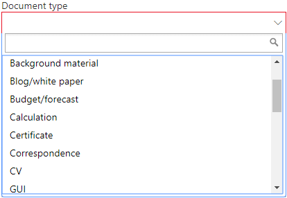 A managed metadata column shown as drop down