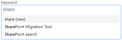 A managed metadata column showing items that start with the query