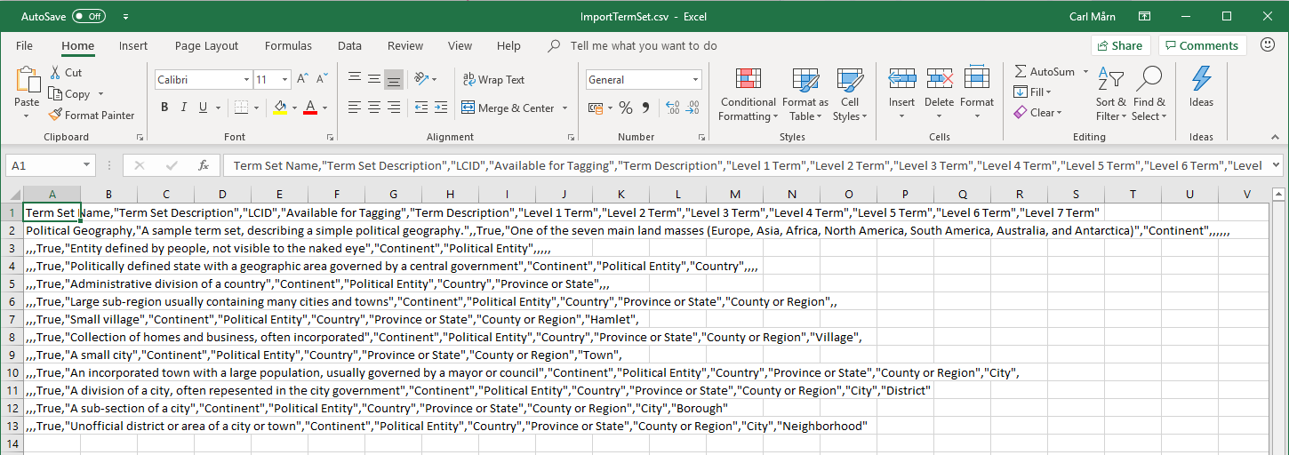 The sample import file, in text format