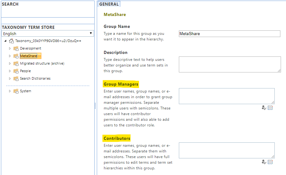 A term set group's administrators