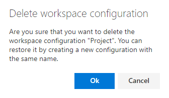 The "Delete workspace configuration" warning message