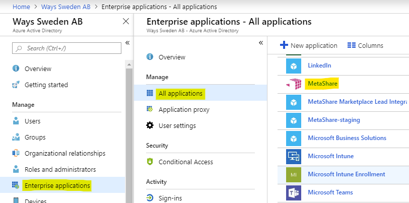 MetaShare in your Azure portal
