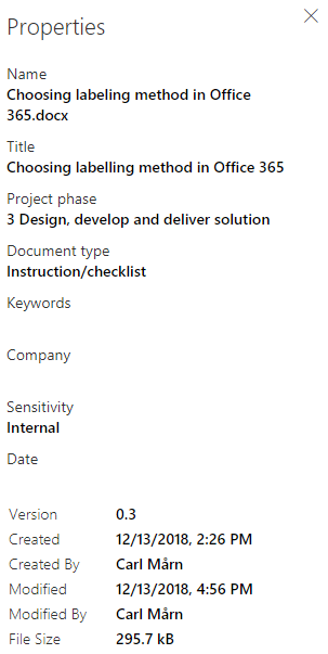 A read-only view of the document property form