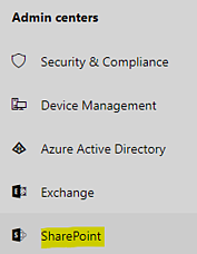 The link to SharePoint's admin center
