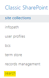 The link to search settings in SharePoint's classic admin center