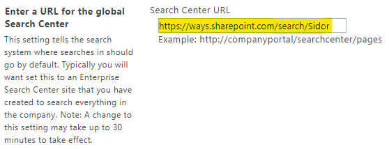 Copy SharePoint's "Search Center URL"