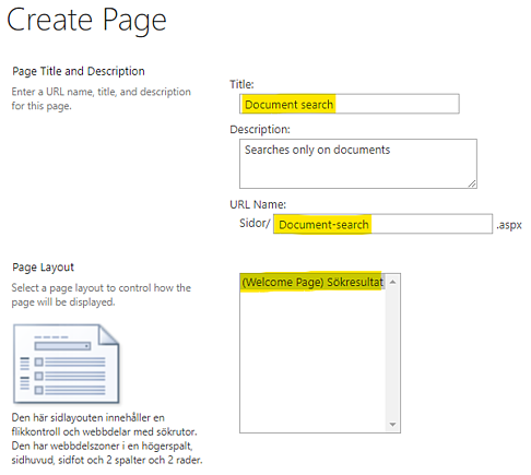 Give the page a meaningful Title, URL and Page Layout