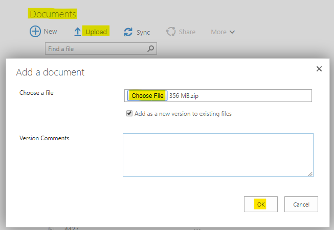 Uploading a document using the document library web part