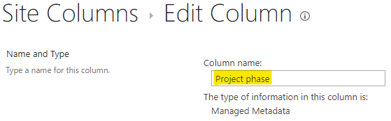 Change the display name of the site column