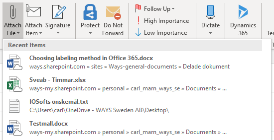 Click the "Attach File" function in Outlook's Ribbon