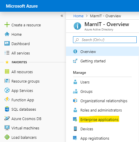 Click on "Enterprise applications"