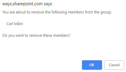 Confirm that you want to delete the users/groups