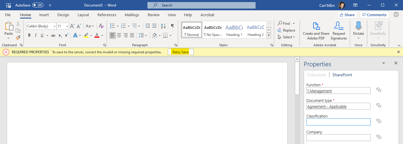 When the metadata is filled in you can now save the document