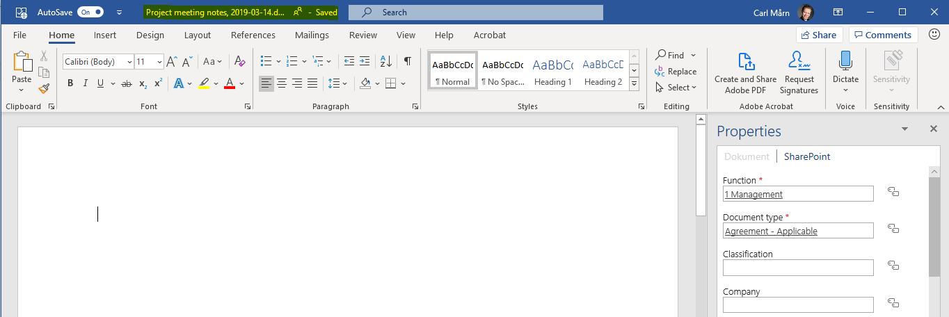 The document is saved to the workspace