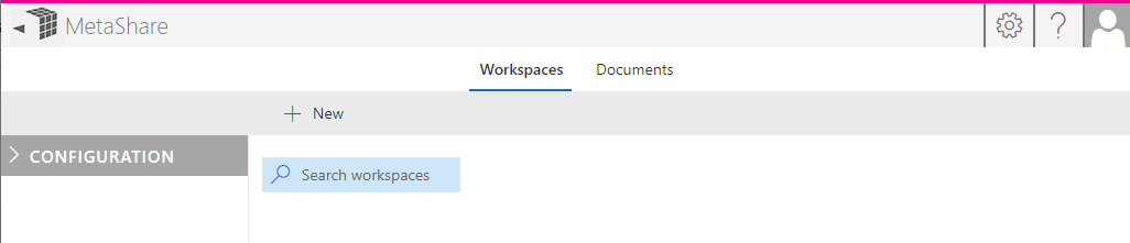 MetaShare’s start page - empty