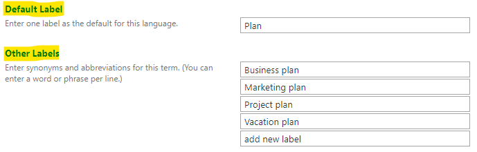 A term's alternate/other labels
